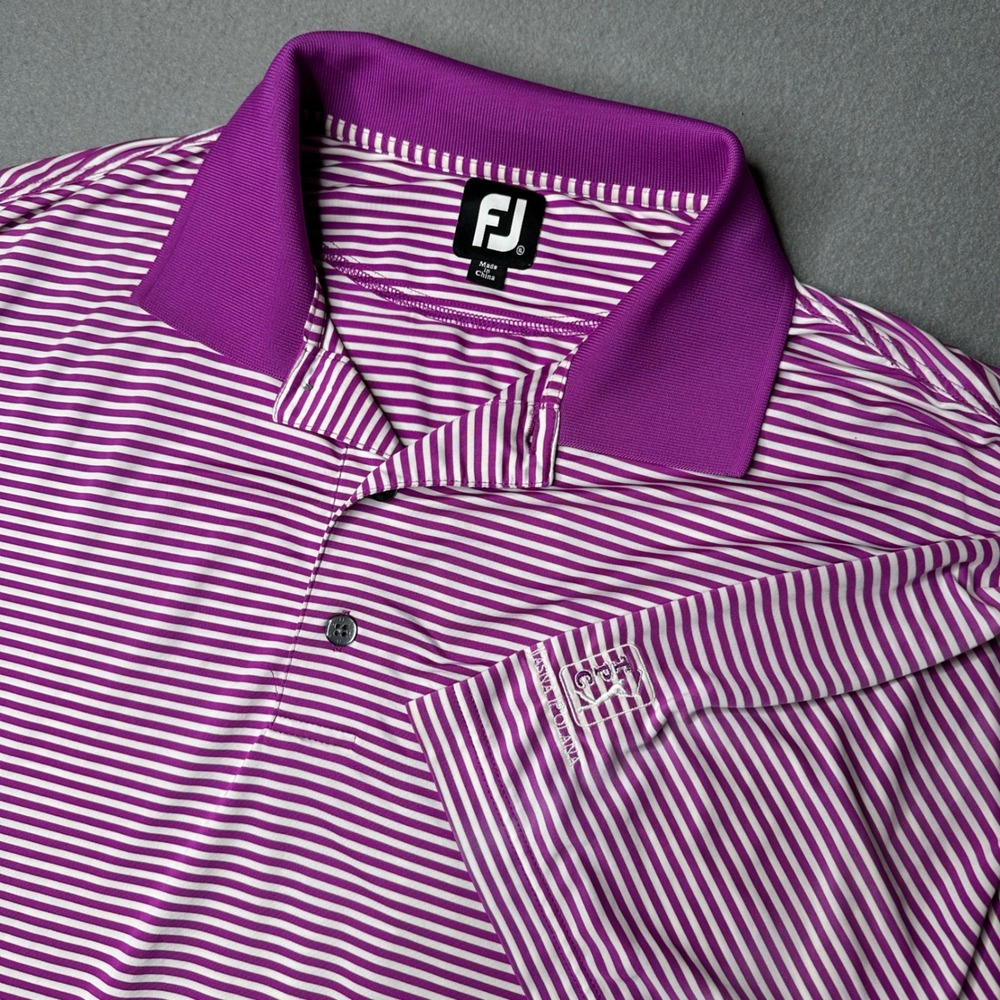 FootJoy Polo Shirt Mens XL Purple Striped TPC Jasna Polana Performance Golf